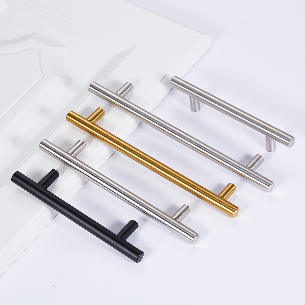 Customized Tube Handle Round T Bar Solid 304 Stainless Steel Wardrobe Drawer Handle Cabinet Pulls