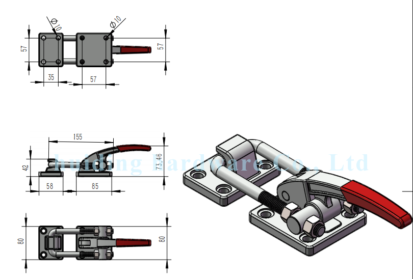 Huiding 40380 Galvanized Steel Adjustable Heavy Duty Quick Release Toggle Latch Type Toggle Clamp For Large Machinery