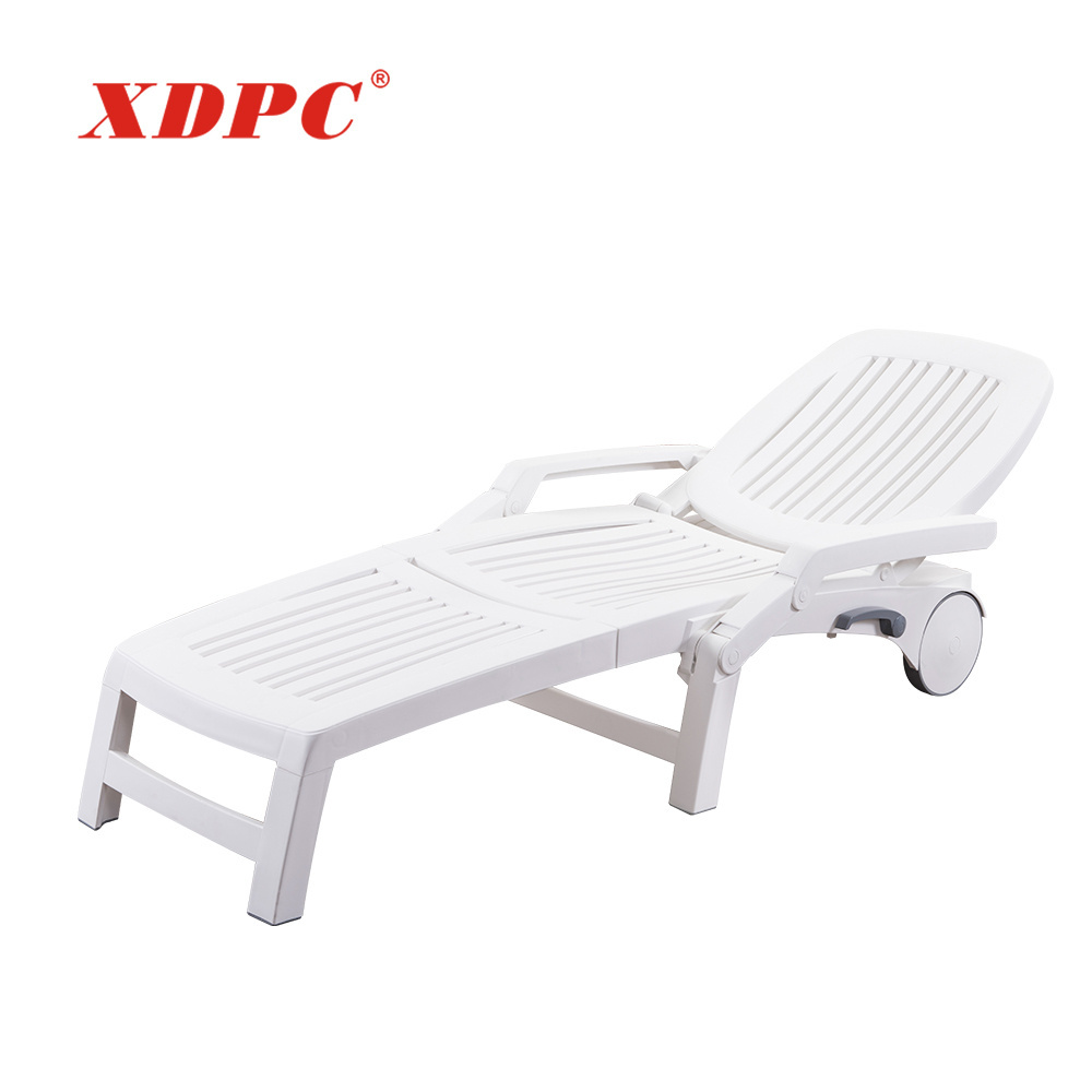 modern white plastic outdoor garden foldable beach sunbed with wheels