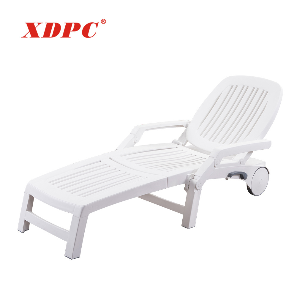 modern white plastic outdoor garden foldable beach sunbed with wheels