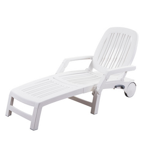 modern white plastic outdoor garden foldable beach sunbed with wheels