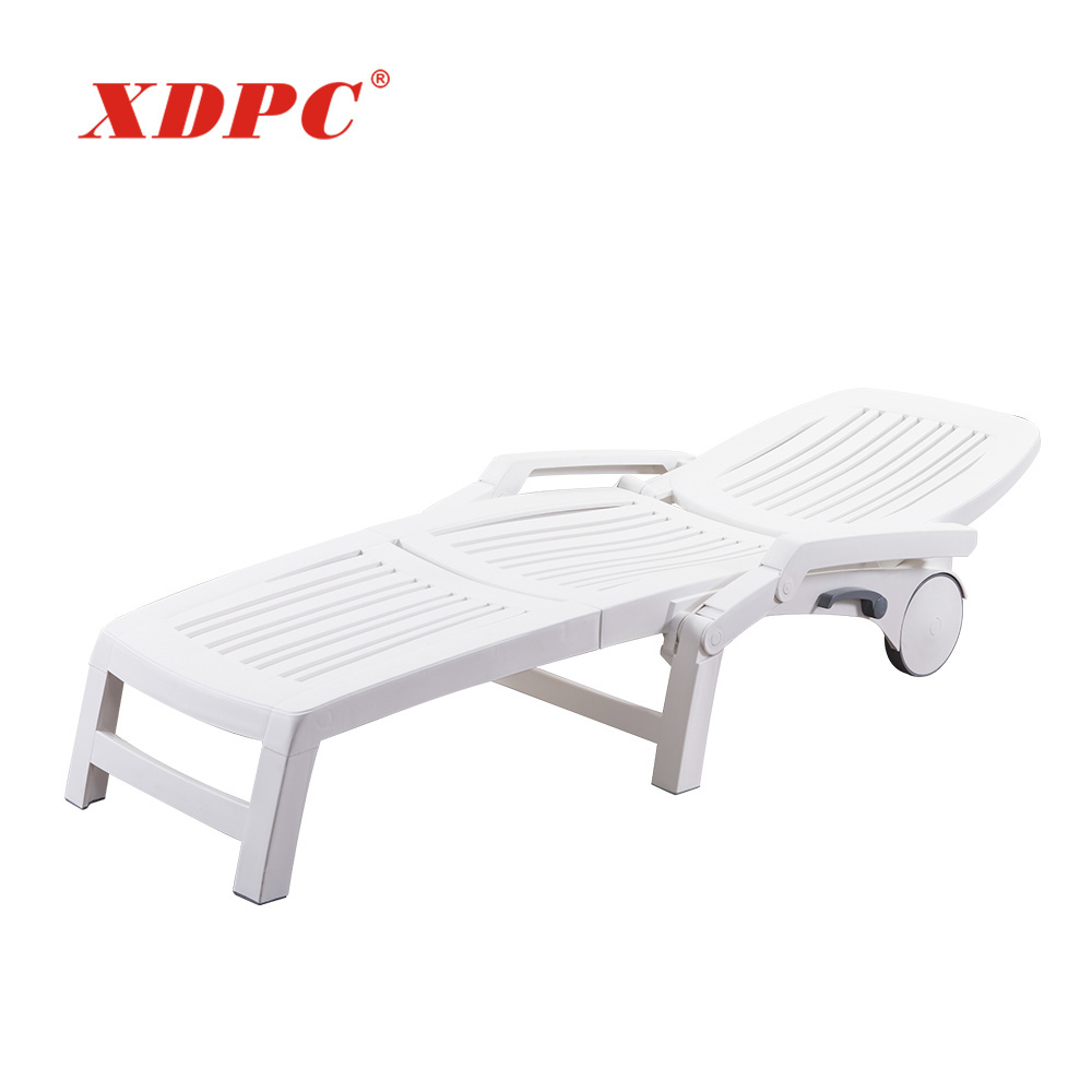 modern white plastic outdoor garden foldable beach sunbed with wheels