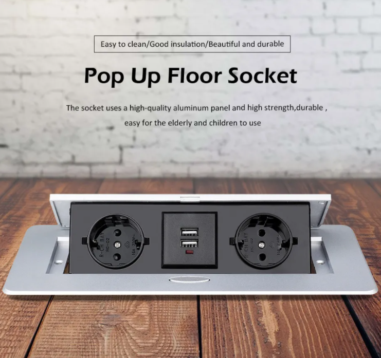 EU Pop Up Outlets with USB A  Ports Recessed Hidden Countertop Outlet Connectivity Box Conference Table Power Hub Power Strip