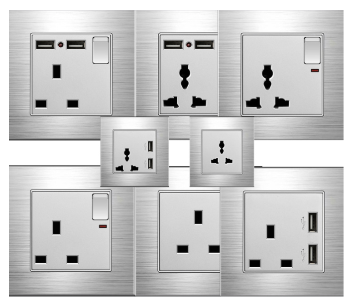 UK sockets and switches electric switch board wall  with usb socket  plug2 3 4 gang and light switches