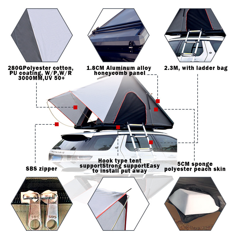 Camping Aluminum 4 Person Roof Top Tent Car Rooftop Tent Triangle Clam shell Hard Shell Top Roof Tent