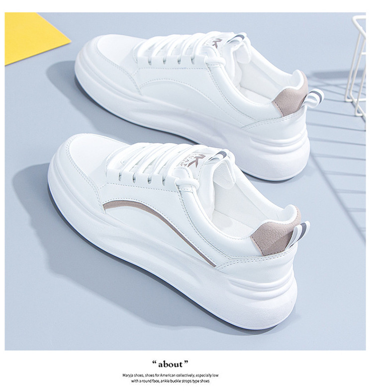 PU Upper Lady Women's White Shoes Low Cut Flat Sneakers White Walking Shoes For Women Lady