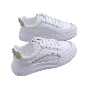 PU Upper Lady Women's White Shoes Low Cut Flat Sneakers White Walking Shoes For Women Lady