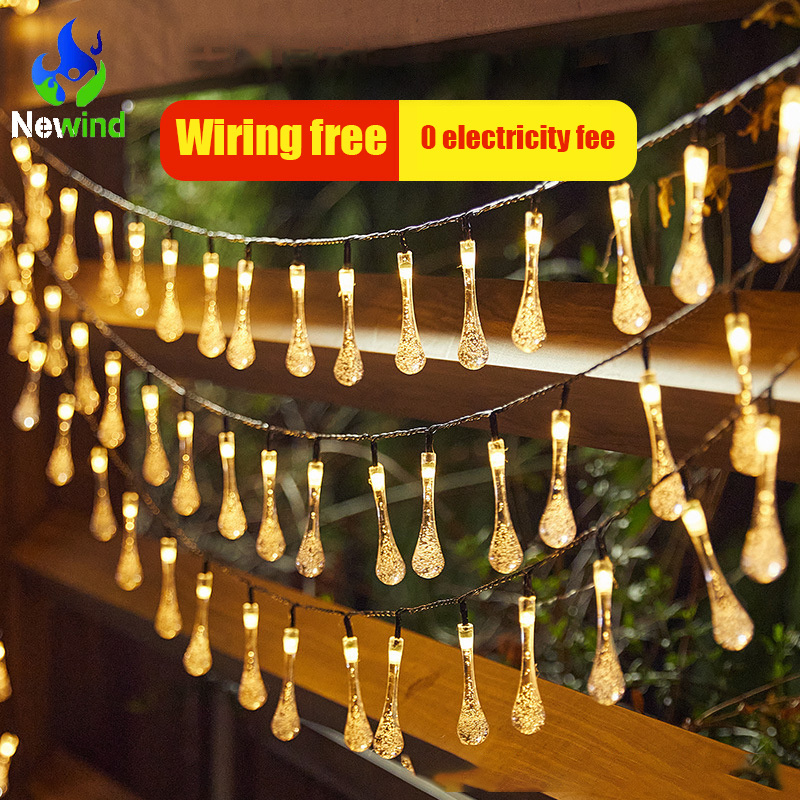 2.4m 7m Effect IP65 Waterproof Christmas Garden Lights Outdoor Decor Round Solar Power Led String Light