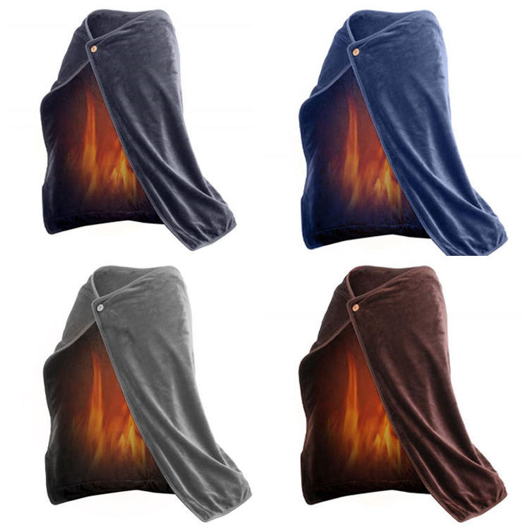 2023 Flannel Smart Portable Battery Rechargeable Electric Usb Wearable Heated Blanket Shawl