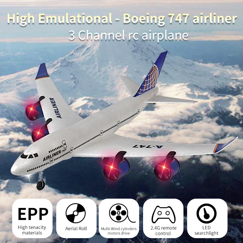 2021 High Emulational -Boeing 747 Airliner RC Airplane 2.4G 2CH Predator Remote Control Foam Hand Throwing Glider For Kids