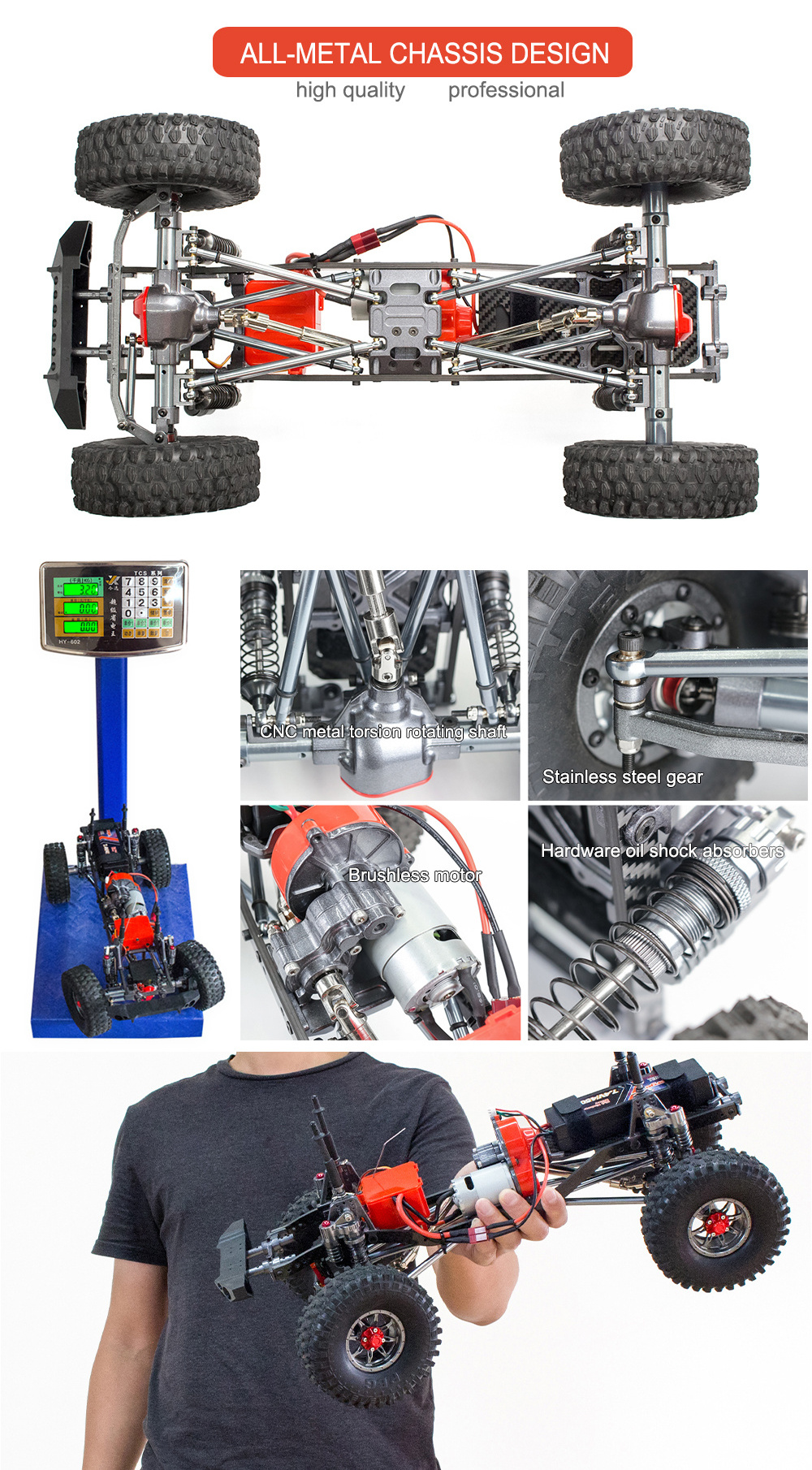 All metal chassis 2.0mm pvc car body waterproof 1:10 truck high speed 70km/h 4WD RTR off road brushless car rc buggy for adult