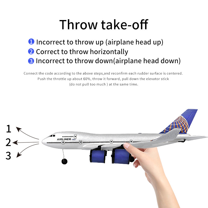 2021 High Emulational -Boeing 747 Airliner RC Airplane 2.4G 2CH Predator Remote Control Foam Hand Throwing Glider For Kids