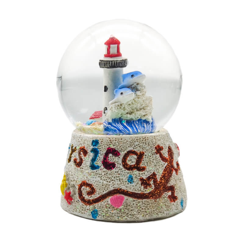 Miniature Resin Snow Globe with Cute Animal Figurines and Gold Glitter Glass for Home Decor