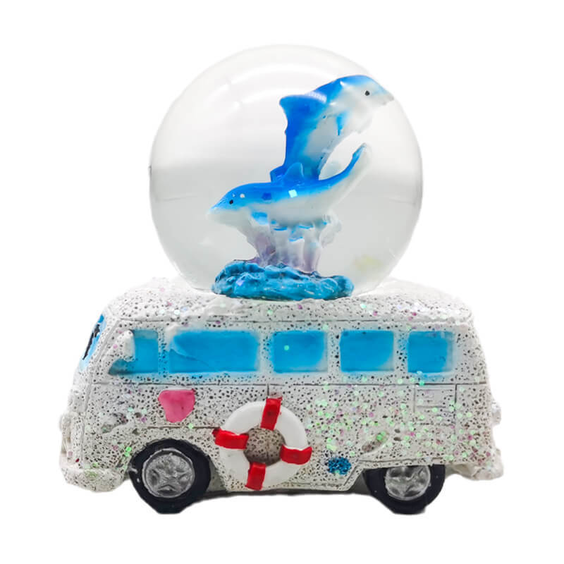 Miniature Resin Snow Globe with Cute Animal Figurines and Gold Glitter Glass for Home Decor