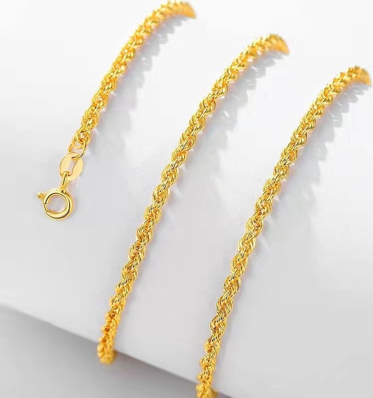 Xinfly Wholesale Au750 Gold Chain 18K Solid Gold Rope Chain 17-18inches 1.0 mm Pure Gold Jewelry Twist Chain Necklace