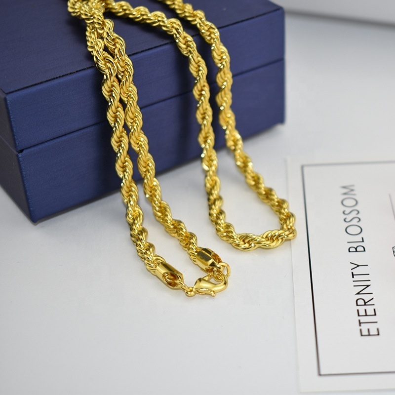 Xinfly summer Custom 6MM Thick Pure 18K Real Yellow Gold Twisted Au750 Rope Link Chain fine Jewelry Necklace