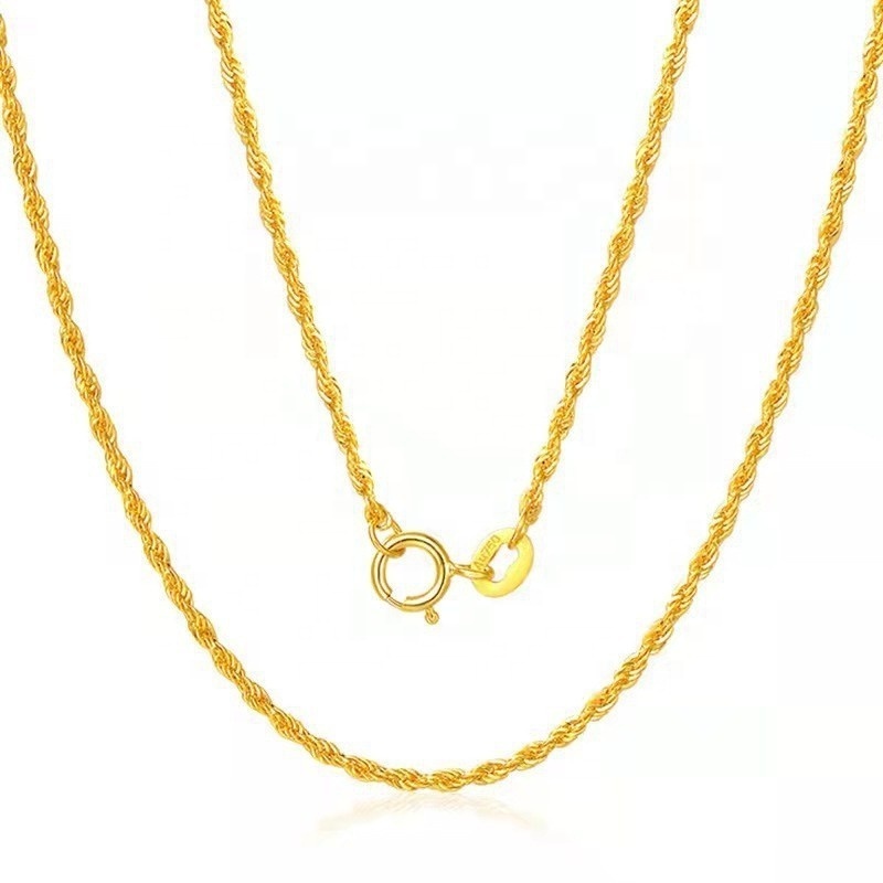 Xinfly Wholesale Au750 Gold Chain 18K Solid Gold Rope Chain 17-18inches 1.0 mm Pure Gold Jewelry Twist Chain Necklace