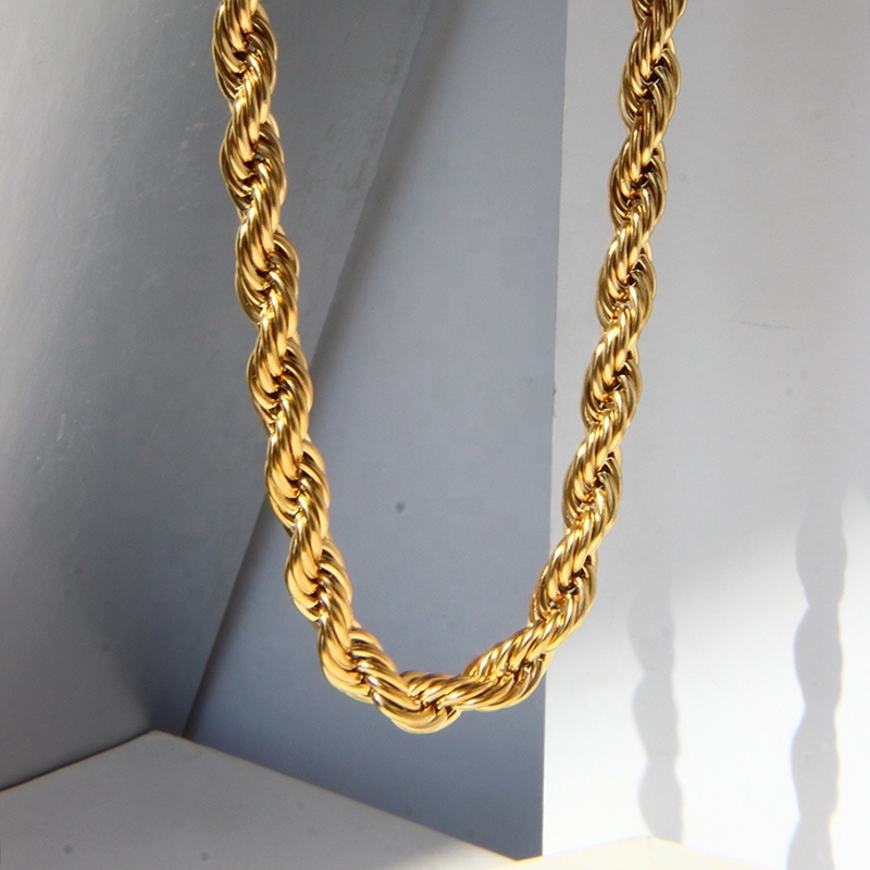 Xinfly summer Custom 6MM Thick Pure 18K Real Yellow Gold Twisted Au750 Rope Link Chain fine Jewelry Necklace