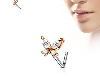 20G Surgical Steel Butterfly Nose Piercing L Bend Ring Stainless Steel Nose Piercing Jewelry