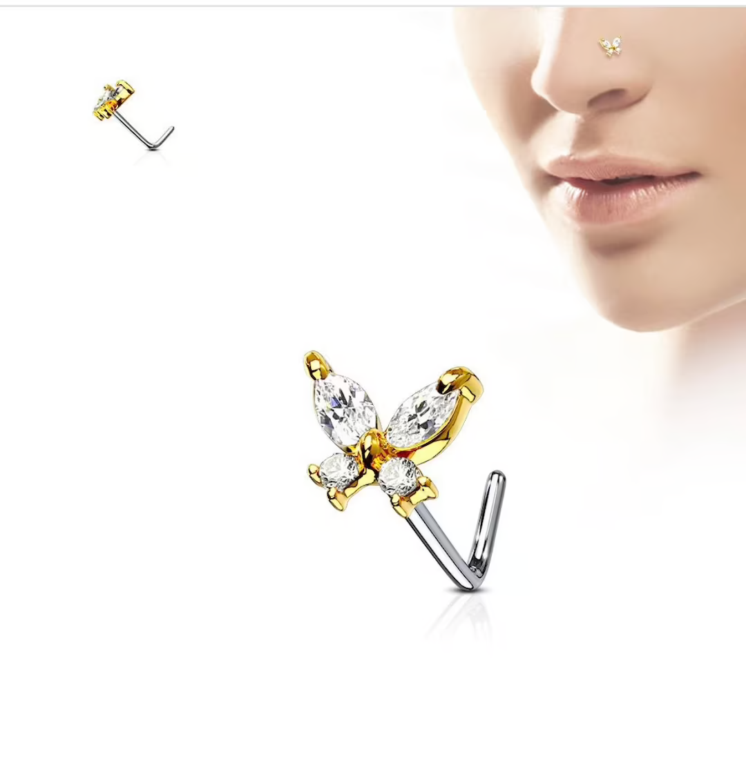 20G Surgical Steel Butterfly Nose Piercing L Bend Ring Stainless Steel Nose Piercing Jewelry