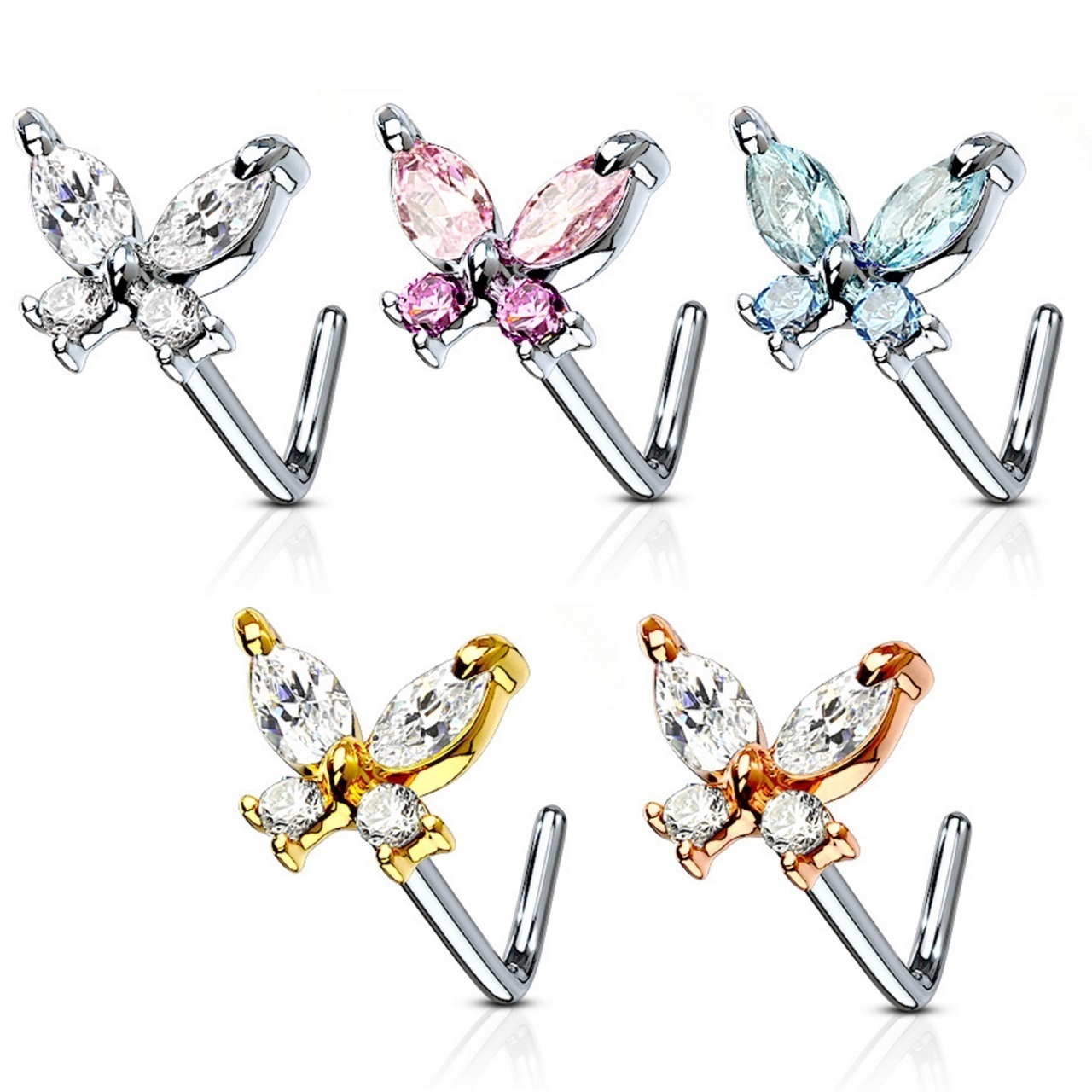 20G Surgical Steel Butterfly Nose Piercing L Bend Ring Stainless Steel Nose Piercing Jewelry