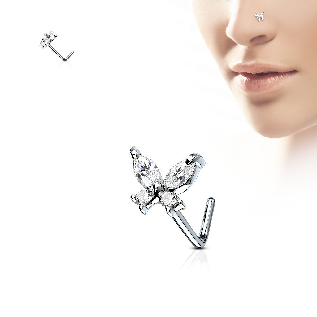 20G Surgical Steel Butterfly Nose Piercing L Bend Ring Stainless Steel Nose Piercing Jewelry