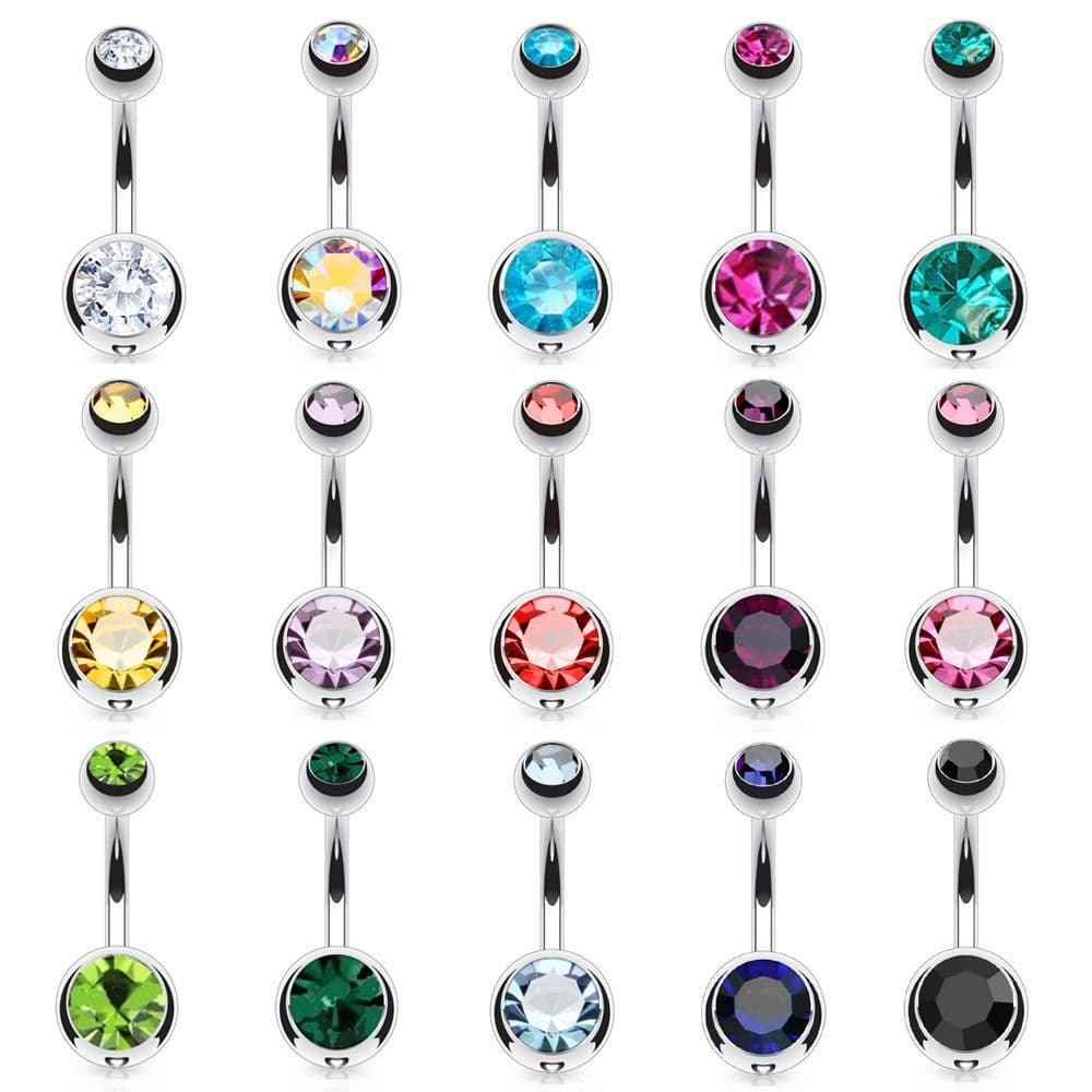 Double Gem Belly Button Ring 14G Stainless Steel Navel Ring XInfocus Body Jewelry