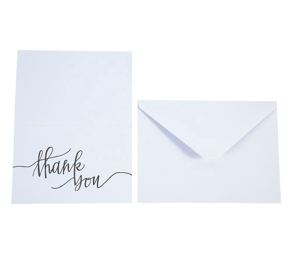 Custom Blank White Thank You Card with Envelopes for Small Business Retail Birthday Wedding Sticker Paper Envelope Pouch Bag