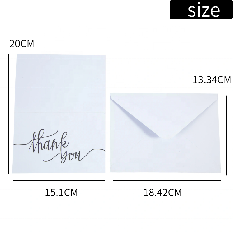 Custom Blank White Thank You Card with Envelopes for Small Business Retail Birthday Wedding Sticker Paper Envelope Pouch Bag