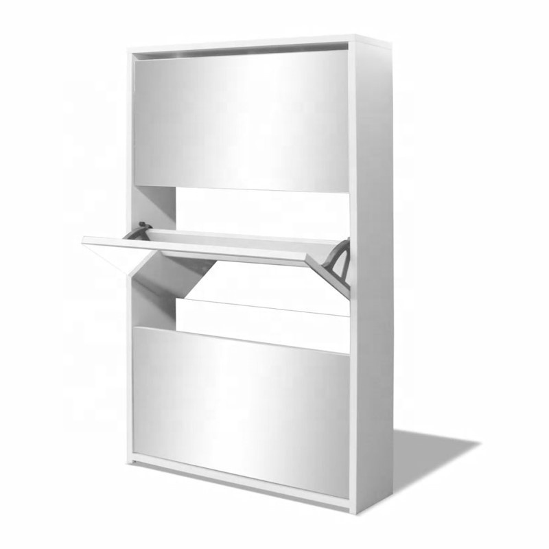 White Mirrored Shoe Cabinet Rack Storage Organiser Cupboard with 3 Drawers  from China dealer