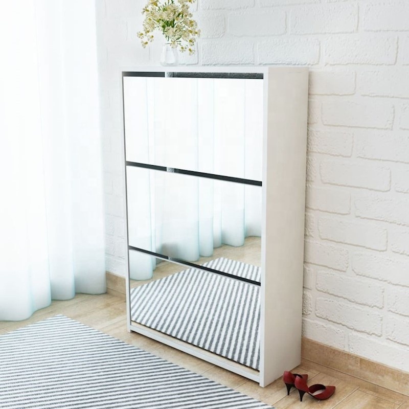 White Mirrored Shoe Cabinet Rack Storage Organiser Cupboard with 3 Drawers  from China dealer