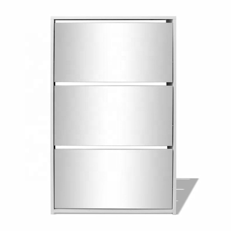 White Mirrored Shoe Cabinet Rack Storage Organiser Cupboard with 3 Drawers  from China dealer