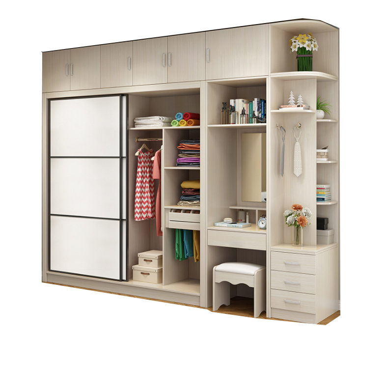 Living wardrobe combination with almirah and top cabinet champagne color