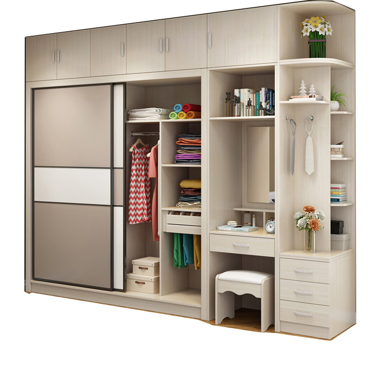 Living wardrobe combination with almirah and top cabinet champagne color