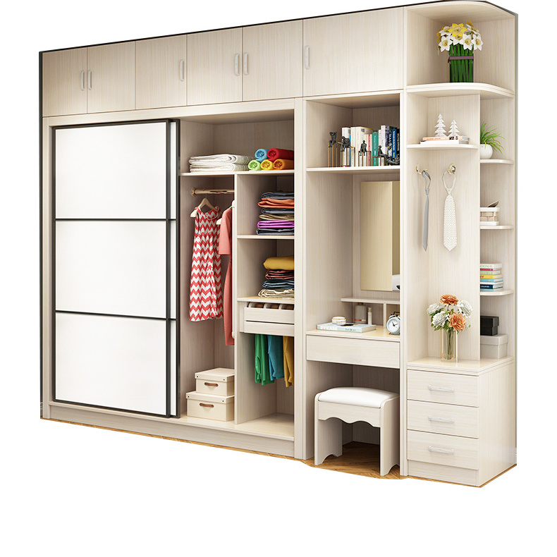 Living wardrobe combination with almirah and top cabinet champagne color