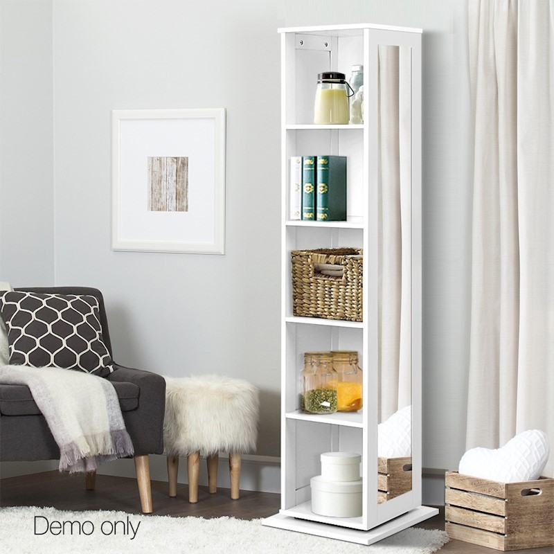 craftman style White mirrored 5 Shelf Rotating Cabinet Storage Shoe Rack with coat hook in living room