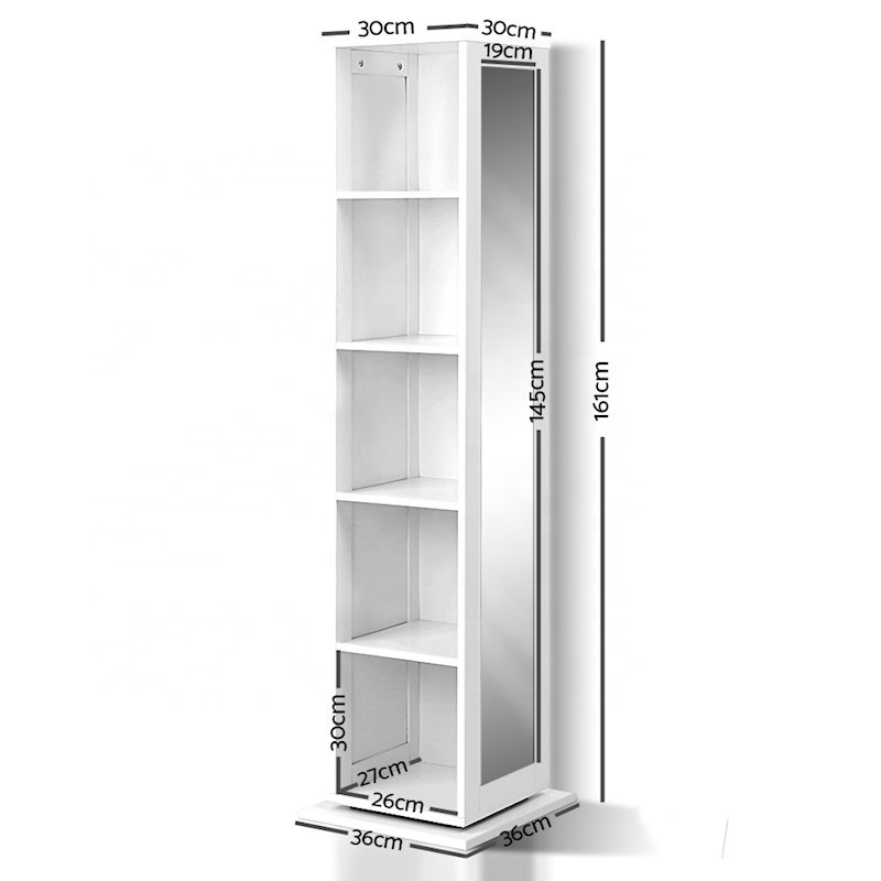 craftman style White mirrored 5 Shelf Rotating Cabinet Storage Shoe Rack with coat hook in living room