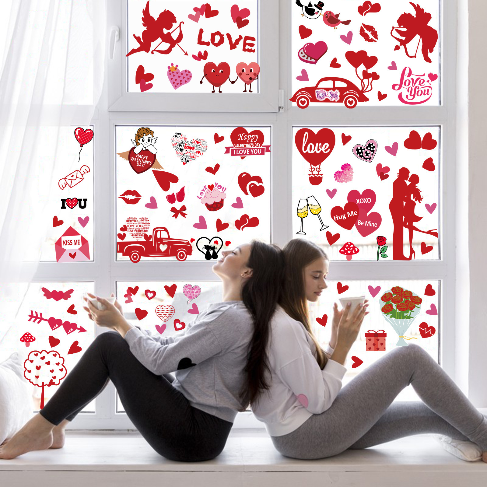 Ready to Ship stamps wedding celebration love heart shape valentine day window wall stickers for holiday