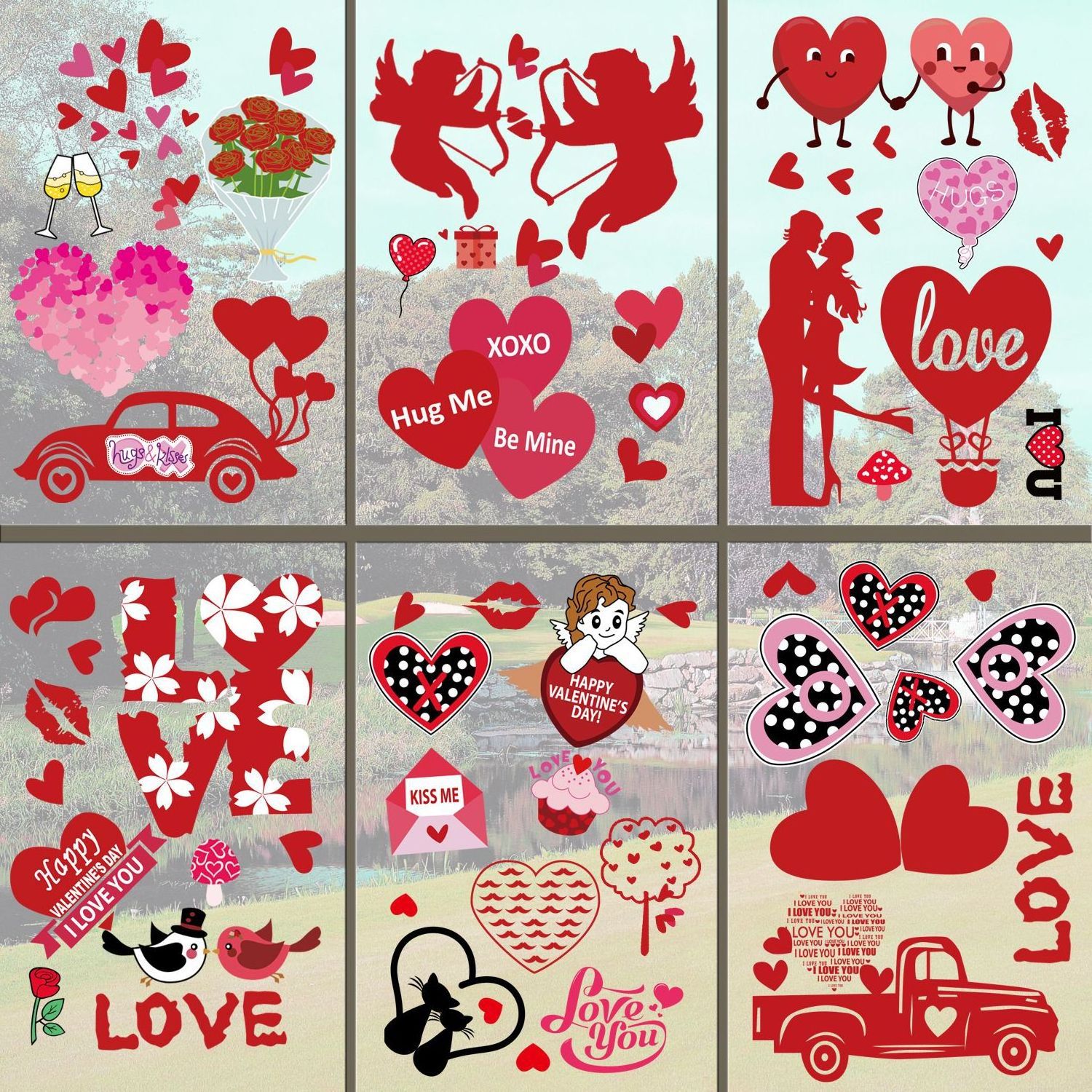 Ready to Ship stamps wedding celebration love heart shape valentine day window wall stickers for holiday