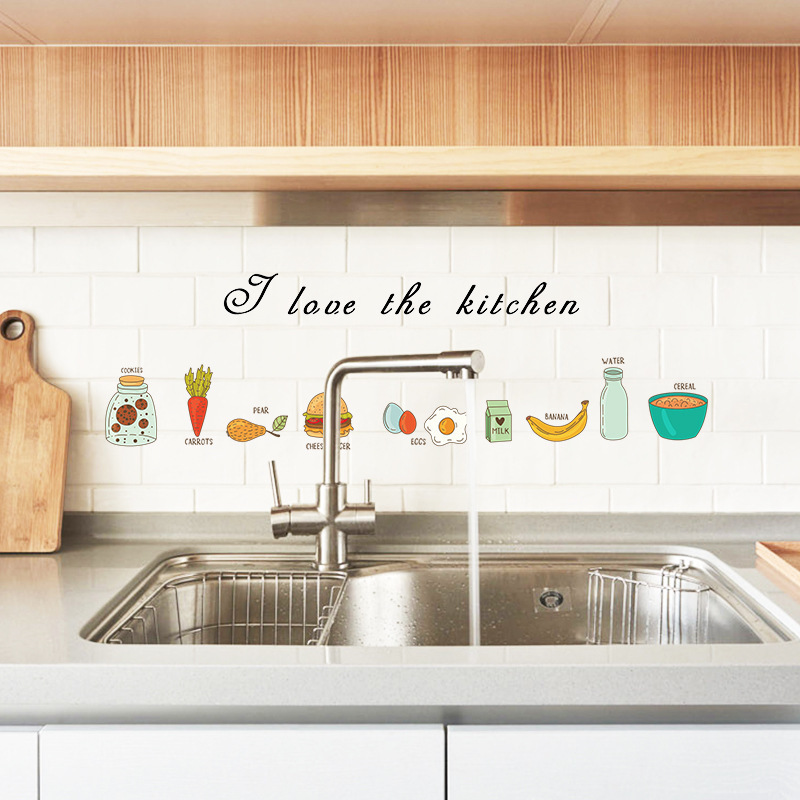 Home decoration removable cartoon heat resistant kitchen oil proof adhesive wall sticker for tile glass