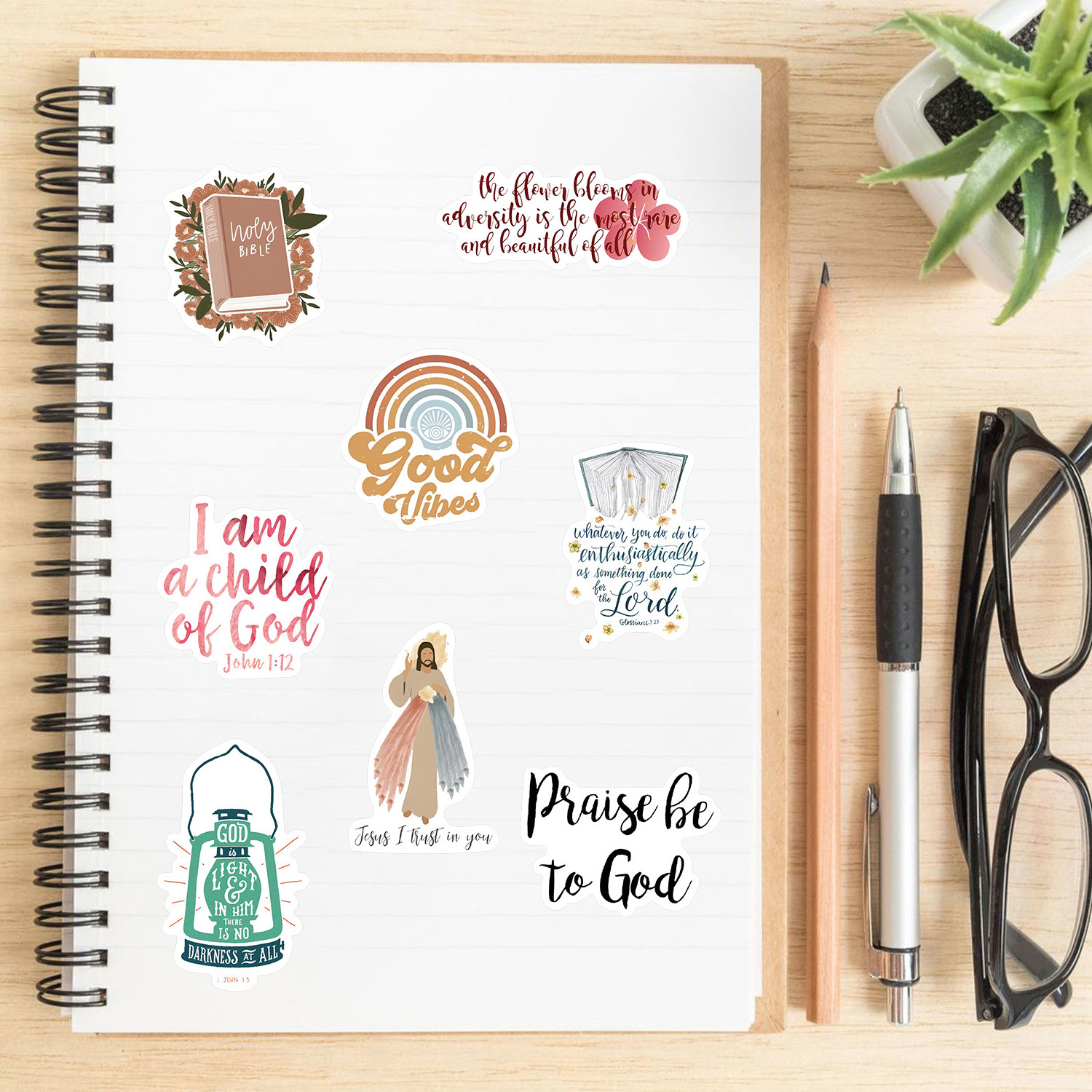 Aesthetic jesus phrase waterproof self adhesive religious bible journaling stickers for christian