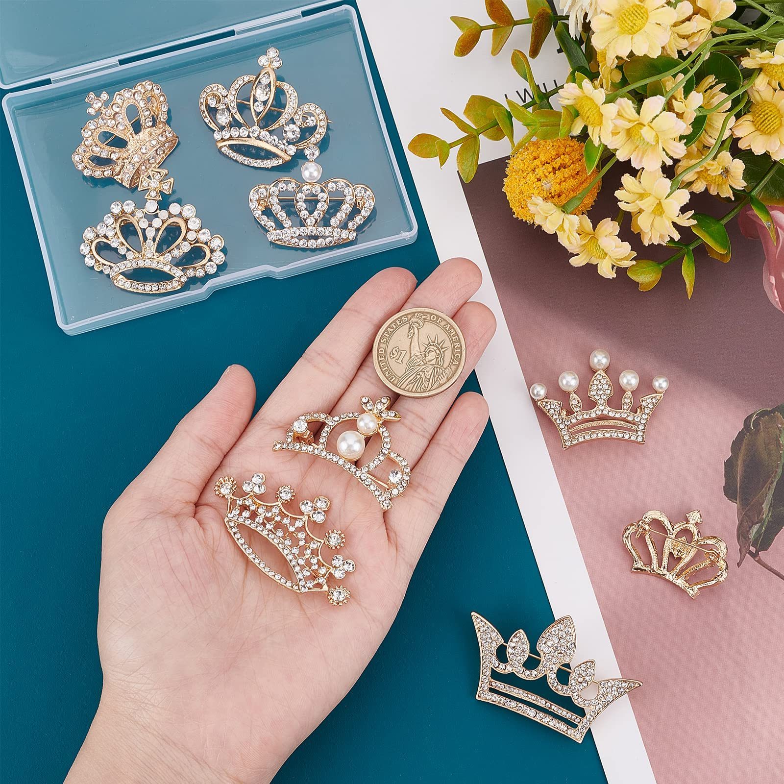 High quality glitter bling crystal rhinestones brooches jewelry and enamel pins crown brooch pins