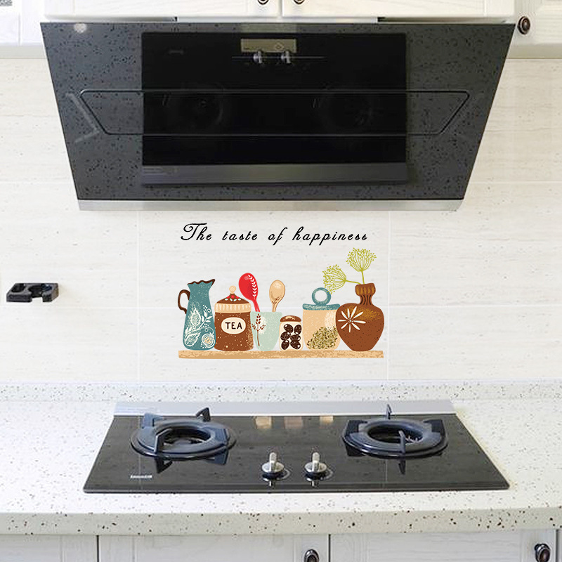 Home decoration removable cartoon heat resistant kitchen oil proof adhesive wall sticker for tile glass