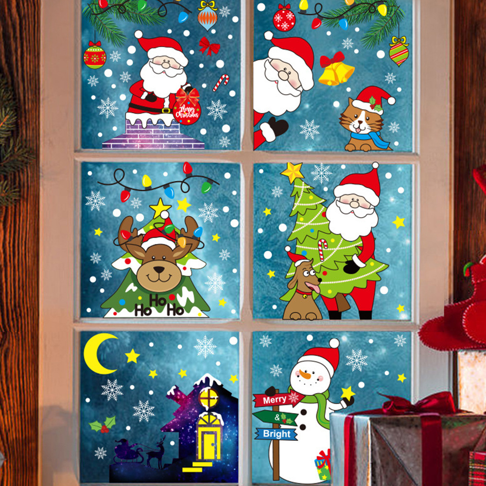 Holiday decal gift custom printed anime waterproof cute red big wall christmas stickers for windows