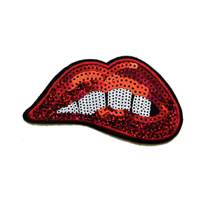 Sexy fashion iron on adhesive lipstick and lip embroidery bling large sequin patch for clothing