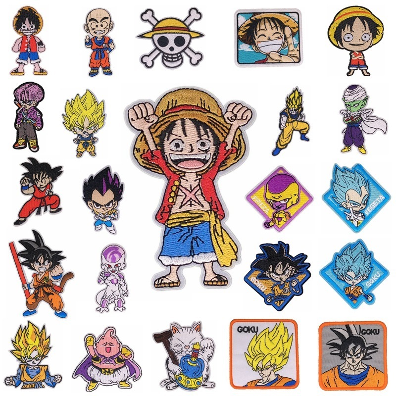 Wholesale polyester custom one piece logo embroidery cartoon jackets iron on transfers anime patches