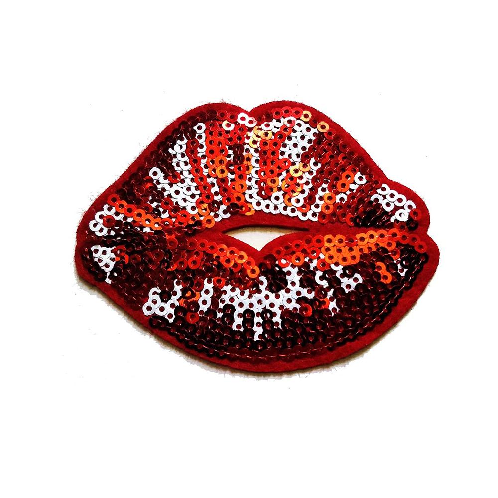 Sexy fashion iron on adhesive lipstick and lip embroidery bling large sequin patch for clothing