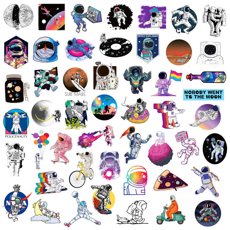 Vinyl skateboard stickers decorative pvc uv transfer cartoon planetary astronaut galaxy space stickers for kids