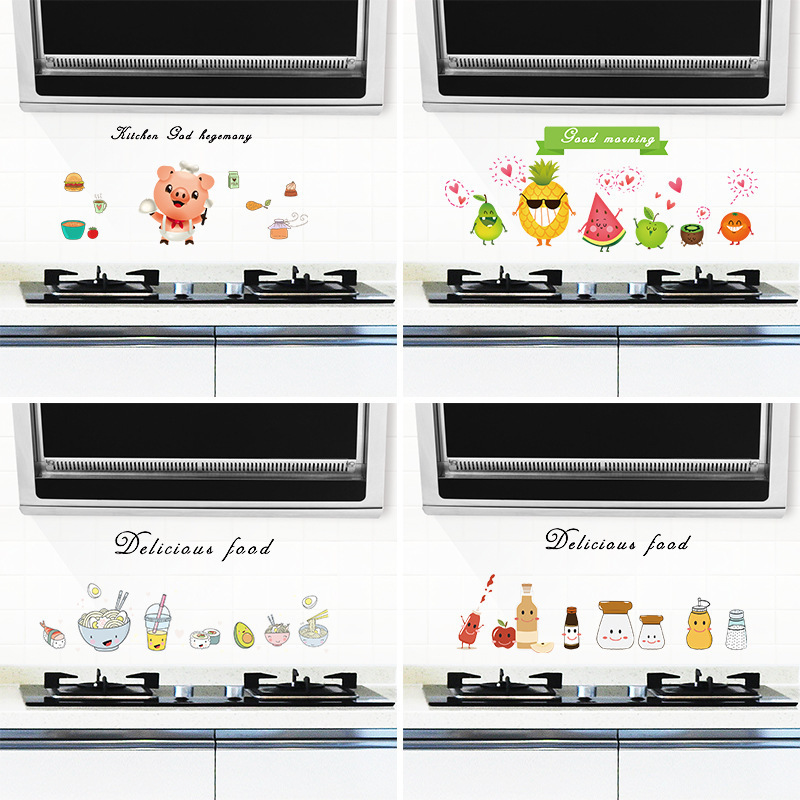 Home decoration removable cartoon heat resistant kitchen oil proof adhesive wall sticker for tile glass