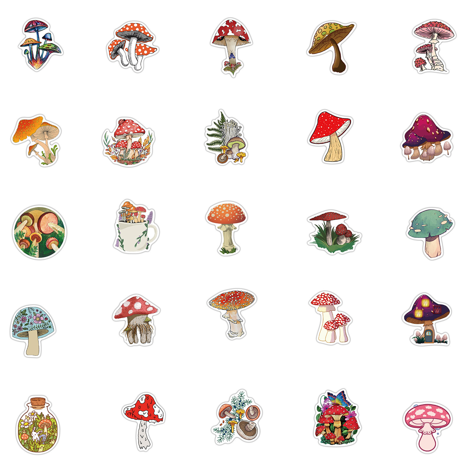 OEM colourful cartoon self adhesive waterproof decal vinyl mushroom sticker cute plant stickers